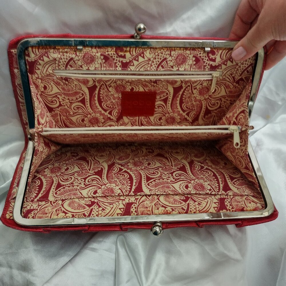 ^ HOBO International, Pink Fuchsia Magenta LEATHER Clutch Purse Handbag LARGE